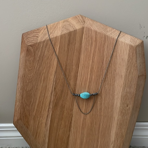 2 for $32 / Delicate turquoise gemstone with black gemstone wire necklace - Picture 3 of 10